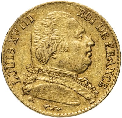 купить Франция 20 франков 1814 с портретом Императора Людовика XVIII