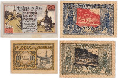 купить Австрия набор из 4 нотгельдов 10, 20, 50 геллеров 1920