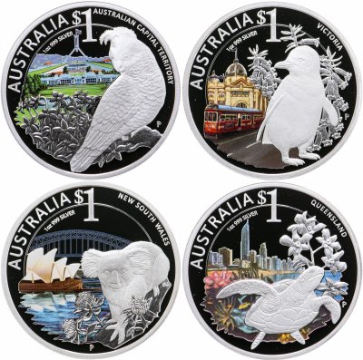 купить Австралия 1 доллар (dollar) 2010 Proof набор "Штаты Австралии" (4 монеты)