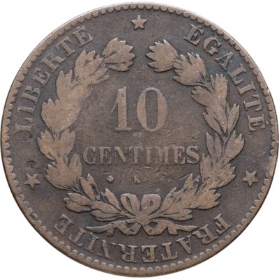 купить Франция 10 сантимов (centimes) 1875 Знак монетного двора: "K" - Бордо