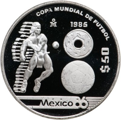 купить Мексика 50 песо (pesos) 1985 "Чемпионат мира по футболу 1986 - Индеец с мячом"