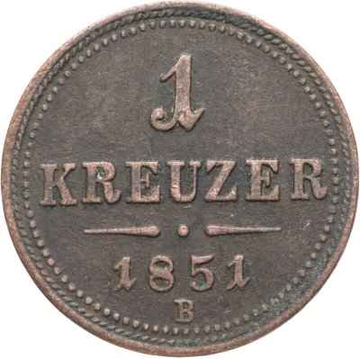 купить Австрия 1 крейцер (kreuzer) 1851, знак монетного двора "B" - Кремница