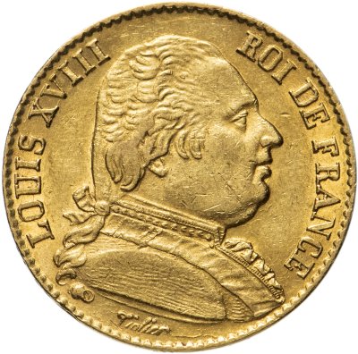 купить Франция 20 франков 1814 с портретом Императора Людовика XVIII