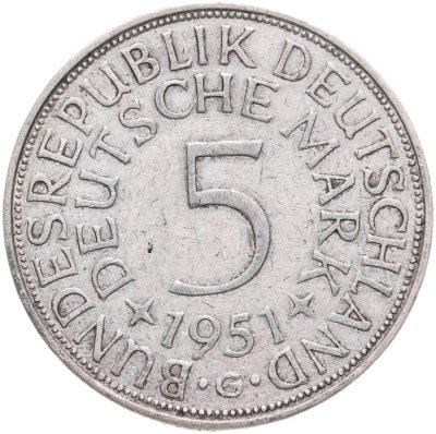 купить Германия 5 марок 1951 G знак монетного двора: "G" - Карлсруэ