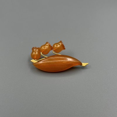 купить Брошь "Ландыш" (винтажная), янтарь, сплав металлов, СССР, 1960-1980 гг.