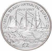 Купить Южная Георгия 2 фунта (pounds) 2017 100 лет Имперской трансантарктической экспедиции