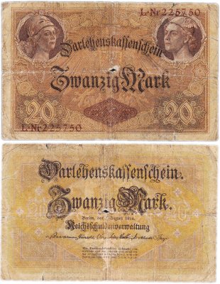 купить Германия 20 марок 1914 Кредитный кассовый чек