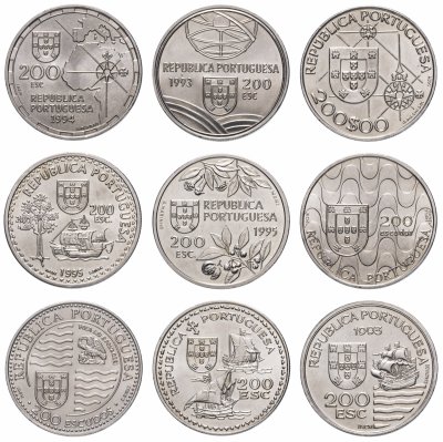 купить Португалия набор из 9 памятных монет 200 эскудо (escudos) 1992-1995