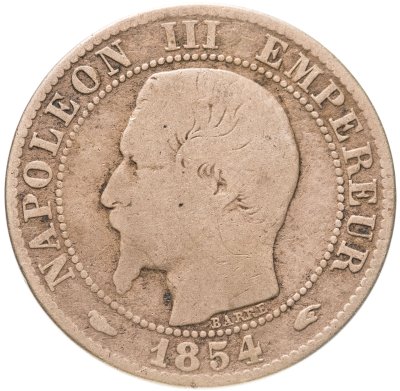 купить Франция 5 сантимов (centimes) 1854