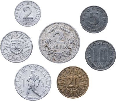 купить Австрия набор монет от 2 грошей до 2 шиллингов 1946-1957 (7 шт)
