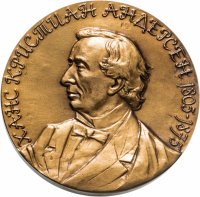 купить Медаль настольная "150 лет со дня рождения Ханса Кристиана Андерсена", томпак, ЛМД, СССР, 1981 г.