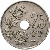 Купить Бельгия 25 сантимов (centimes) 1910-1929 (Надпись на голландском - 'KONINGRIJK BELGIË')