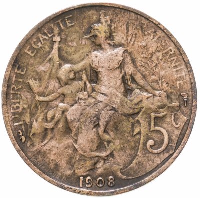 купить Франция 5 сантимов (centimes) 1908