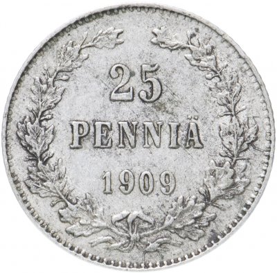 купить 25 пенни 1909 L, монета для Финляндии