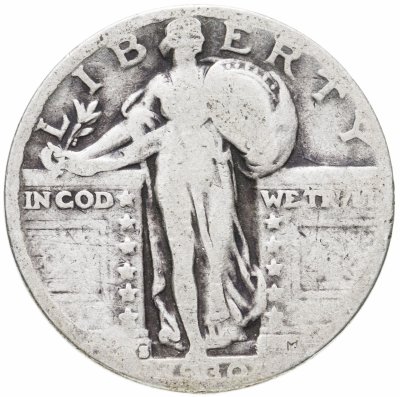 купить США 25 центов (квотер, 1/4 доллара, quarter dollar) 1930 S Standing Liberty Quarter знак монетного двора: "S" - Сан-Франциско