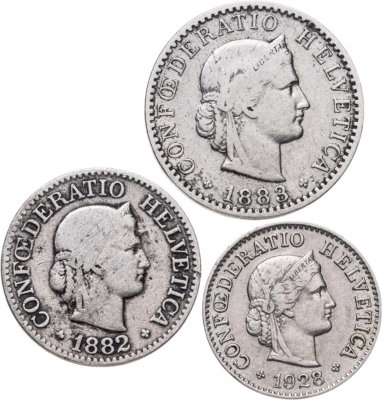 купить Швейцария набор из 3 монет 5, 10, 20 раппенов (rappen) 1882, 1883, 1928