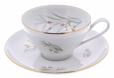 купить Чайная пара с цветочным декором, фарфор, роспись, золочение, KRISTER PORCELAIN FACTORY, Германия, 1952-1960 гг.