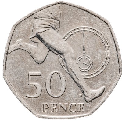 купить Великобритания 50 пенсов (pence) 2004 "50 лет рекорду в беге - миля менее чем за 4 минуты"
