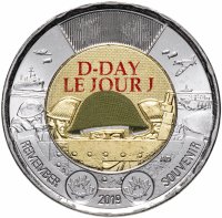 купить Канада 2 доллара 2019 "75 лет высадке союзников в Нормандии (D-Day)" цветное покрытие