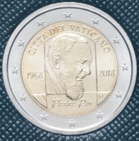 Купить Ватикан 2 евро 2018 "50 лет со дня смерти падре Пио", в буклете