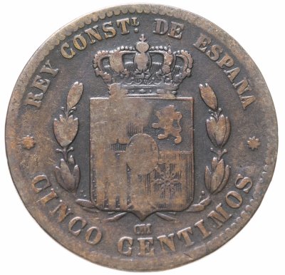 купить Испания 5 сентимо (centimos) 1878