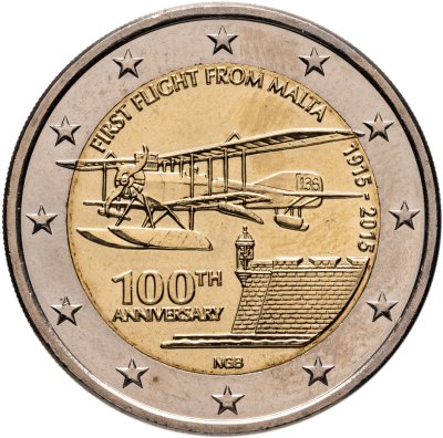 купить Мальта 2 Евро 2015 "100 лет Первому полету из Мальты"