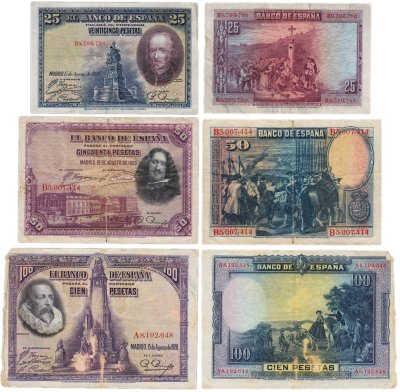 купить Набор Испания 25, 50 и 100 песет 1928 (3 боны)