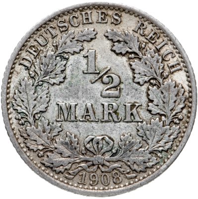 купить Германия 1/2 марки (mark) 1908 A знак монетного двора: "A" - Берлин