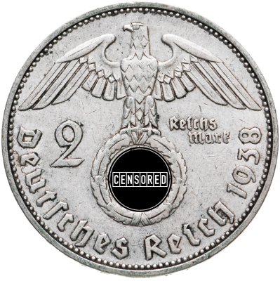 купить Германия, Третий Рейх 2 рейхсмарки 1938, знак монетного двора "F" - Штутгарт