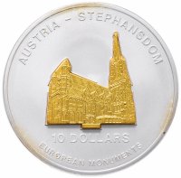 Купить Науру 10 долларов (dollars) 2005 "Собор Святого Стефана в Вене, Австрия" монета-трансформер с позолотой