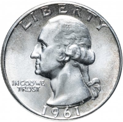 купить США 25 центов (квотер, 1/4 доллара, quarter dollar) 1961