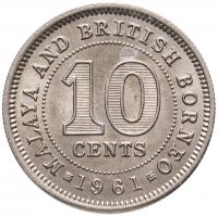 купить Малайя и Британское Борнео 10 центов (cents) 1961 Без отметки монетного двора