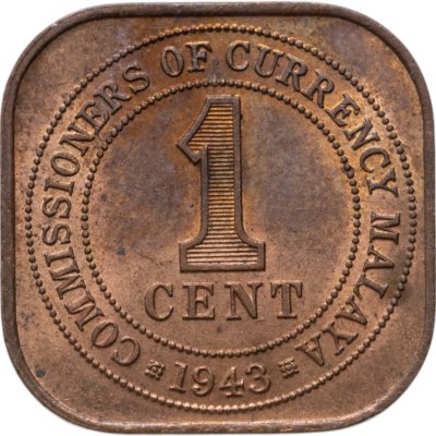 купить Малайя 1 цент (cent) 1943 с портретом Короля Георга 6