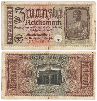 купить Германия 20 рейхсмарок 1940-1945 Немецкие оккупационные территории