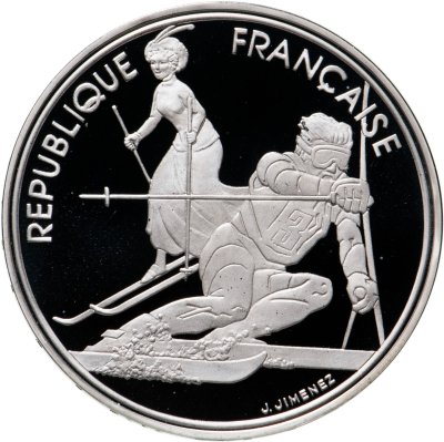 купить Франция 100 франков (francs) 1990 XVI зимние Олимпийские Игры, Альбервиль 1992 - Слалом