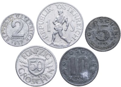 купить Австрия набор монет от 2 грошей до 1 шиллинга 1946-1957 (5 шт)
