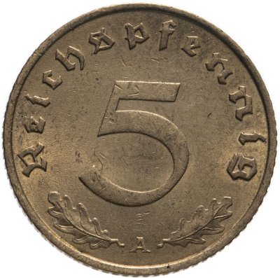 купить Германия (Третий рейх) 5 рейхспфеннигов (reichspfennig) "A" 1938