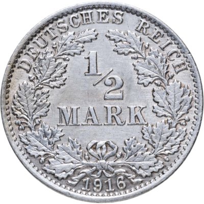 купить Германия 1/2 марки (mark) 1916 Знак монетного двора: "A" - Берлин