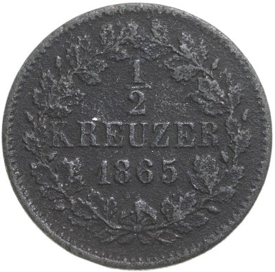 купить Германия, Баден 1\2 крейцера (kreuzer) 1865