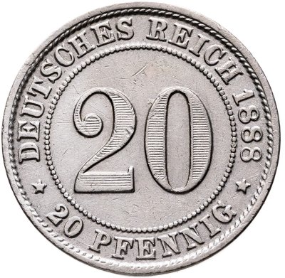 купить Германия 20 пфеннигов (pfennig) "D" 1888