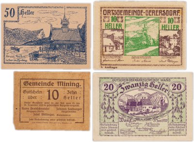 купить Австрия набор из 4 нотгельдов 10, 20, 50 геллеров 1920