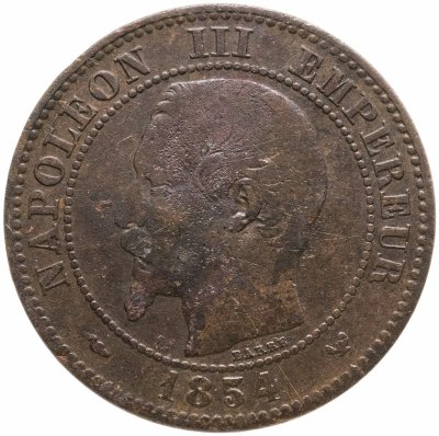 купить Франция 2 сантима (centimes) 1854 W, знак монетного двора: "W" - Лилль