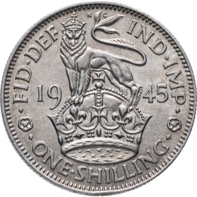купить Великобритания 1 шиллинг (shilling) 1945 Английский шиллинг - лев, стоящий на короне