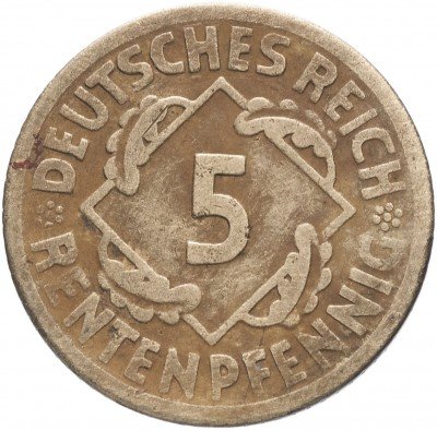 купить Германия 5 рентенпфеннигов 1924, А , Веймарская Республика.