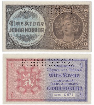 купить Богемия и Моравия 1 крона 1940 перфорация Specimen
