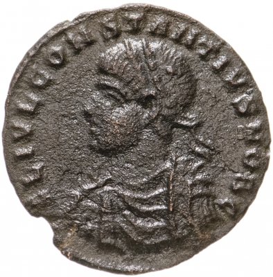 купить Римская Империя, Констанций II, 324–361 гг, фоллис (реверс: крепостная башня, без дверей, с двумя зубцами, вверху одна звезда)