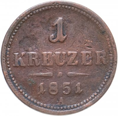 купить Австрия 1 крейцер (kreuzer) 1851 A знак монетного двора "A" - Вена