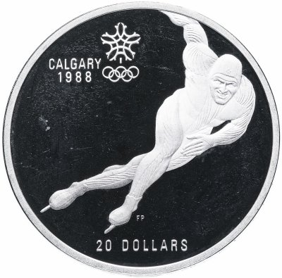купить Канада 20 долларов (dollars) 1985 XV зимние Олимпийские Игры, Калгари 1988 - Конькобежный спорт