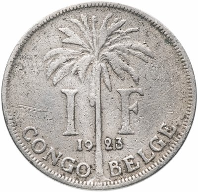 купить Бельгийское Конго 1 франк (franc) 1923 Надпись на французском - 'ALBERT ROI DES BELGES'