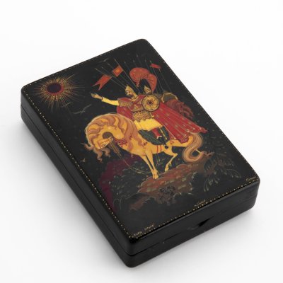 купить Шкатулка лаковая "Князь Игорь", автор Громов Н., папье-маше, лак, роспись, Холуйская лаковая миниатюра, СССР, 1970-1980 гг.